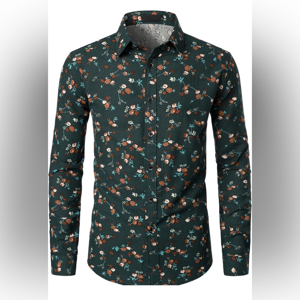 Men’s L Floral Retro Long Sleeve Shirt Black